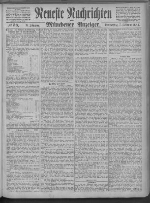 Neueste Nachrichten und Münchener Anzeiger (Münchner neueste Nachrichten) Donnerstag 7. Februar 1884