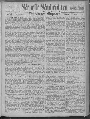 Neueste Nachrichten und Münchener Anzeiger (Münchner neueste Nachrichten) Mittwoch 20. Februar 1884