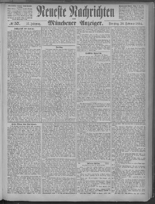 Neueste Nachrichten und Münchener Anzeiger (Münchner neueste Nachrichten) Dienstag 26. Februar 1884