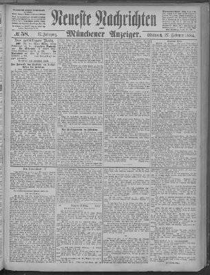 Neueste Nachrichten und Münchener Anzeiger (Münchner neueste Nachrichten) Mittwoch 27. Februar 1884