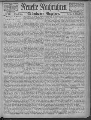 Neueste Nachrichten und Münchener Anzeiger (Münchner neueste Nachrichten) Freitag 7. März 1884