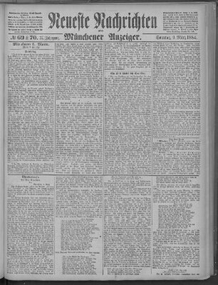 Neueste Nachrichten und Münchener Anzeiger (Münchner neueste Nachrichten) Sonntag 9. März 1884