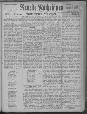 Neueste Nachrichten und Münchener Anzeiger (Münchner neueste Nachrichten) Dienstag 11. März 1884