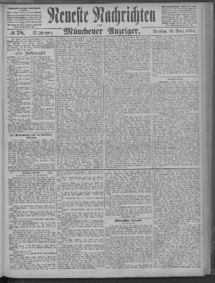 Neueste Nachrichten und Münchener Anzeiger (Münchner neueste Nachrichten) Dienstag 18. März 1884