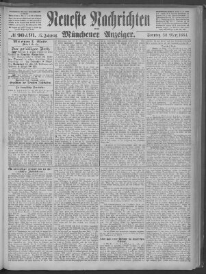 Neueste Nachrichten und Münchener Anzeiger (Münchner neueste Nachrichten) Sonntag 30. März 1884