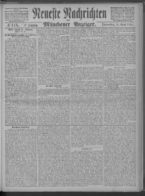 Neueste Nachrichten und Münchener Anzeiger (Münchner neueste Nachrichten) Donnerstag 24. April 1884