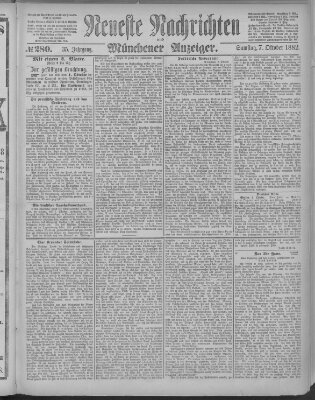 Neueste Nachrichten und Münchener Anzeiger (Münchner neueste Nachrichten) Samstag 7. Oktober 1882