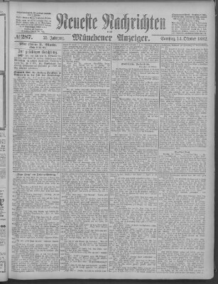 Neueste Nachrichten und Münchener Anzeiger (Münchner neueste Nachrichten) Samstag 14. Oktober 1882