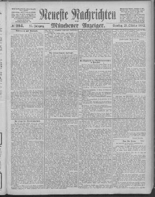 Neueste Nachrichten und Münchener Anzeiger (Münchner neueste Nachrichten) Samstag 21. Oktober 1882