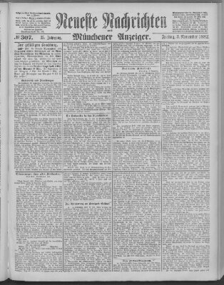 Neueste Nachrichten und Münchener Anzeiger (Münchner neueste Nachrichten) Freitag 3. November 1882