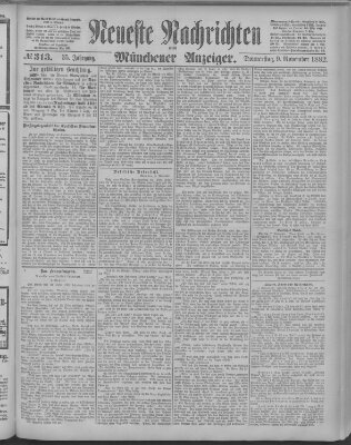 Neueste Nachrichten und Münchener Anzeiger (Münchner neueste Nachrichten) Donnerstag 9. November 1882