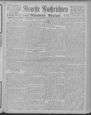 Neueste Nachrichten und Münchener Anzeiger (Münchner neueste Nachrichten) Sonntag 12. November 1882