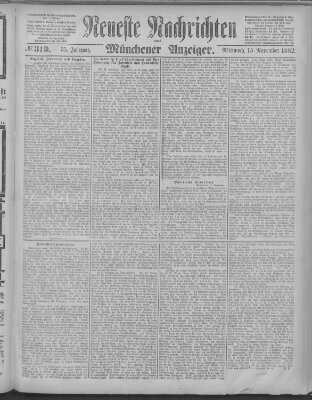 Neueste Nachrichten und Münchener Anzeiger (Münchner neueste Nachrichten) Mittwoch 15. November 1882