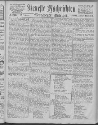 Neueste Nachrichten und Münchener Anzeiger (Münchner neueste Nachrichten) Mittwoch 22. November 1882