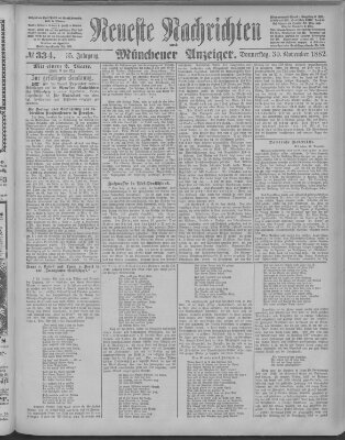 Neueste Nachrichten und Münchener Anzeiger (Münchner neueste Nachrichten) Donnerstag 30. November 1882