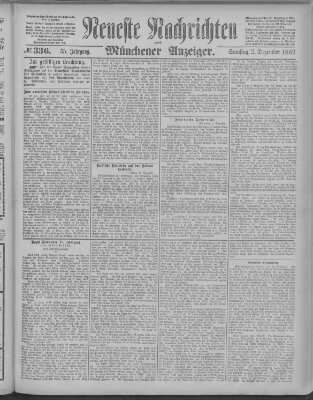 Neueste Nachrichten und Münchener Anzeiger (Münchner neueste Nachrichten) Samstag 2. Dezember 1882