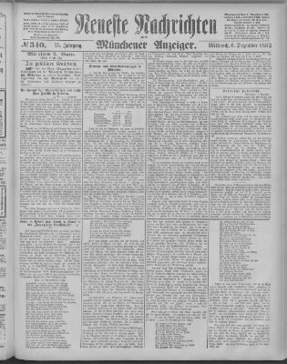 Neueste Nachrichten und Münchener Anzeiger (Münchner neueste Nachrichten) Mittwoch 6. Dezember 1882