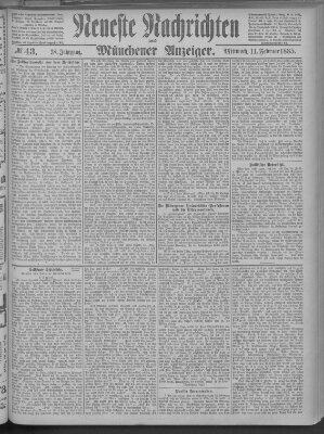 Neueste Nachrichten und Münchener Anzeiger (Münchner neueste Nachrichten) Mittwoch 11. Februar 1885