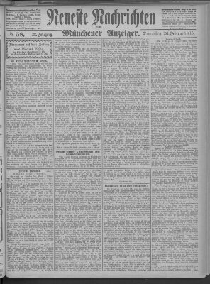 Neueste Nachrichten und Münchener Anzeiger (Münchner neueste Nachrichten) Donnerstag 26. Februar 1885