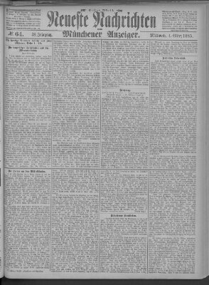 Neueste Nachrichten und Münchener Anzeiger (Münchner neueste Nachrichten) Mittwoch 4. März 1885