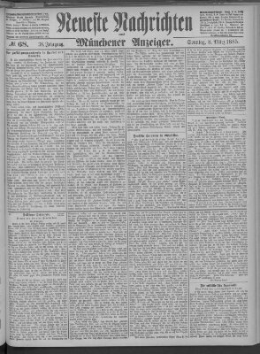 Neueste Nachrichten und Münchener Anzeiger (Münchner neueste Nachrichten) Sonntag 8. März 1885