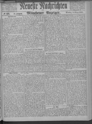 Neueste Nachrichten und Münchener Anzeiger (Münchner neueste Nachrichten) Montag 9. März 1885