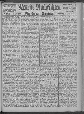 Neueste Nachrichten und Münchener Anzeiger (Münchner neueste Nachrichten) Donnerstag 11. Juni 1885