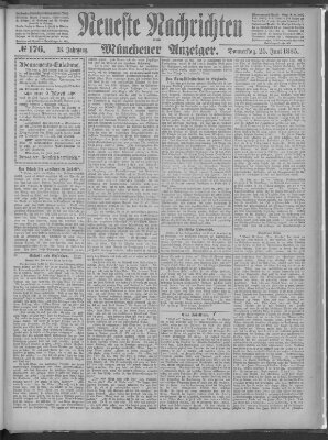 Neueste Nachrichten und Münchener Anzeiger (Münchner neueste Nachrichten) Donnerstag 25. Juni 1885