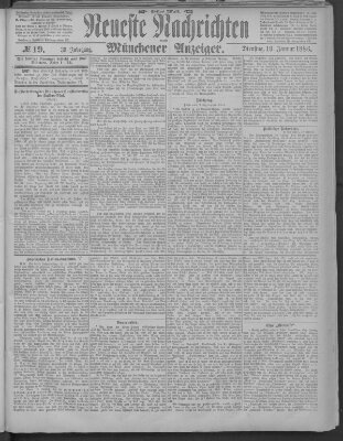 Neueste Nachrichten und Münchener Anzeiger (Münchner neueste Nachrichten) Dienstag 19. Januar 1886