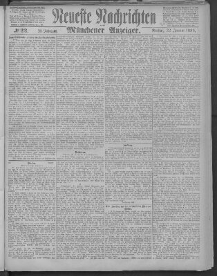 Neueste Nachrichten und Münchener Anzeiger (Münchner neueste Nachrichten) Freitag 22. Januar 1886