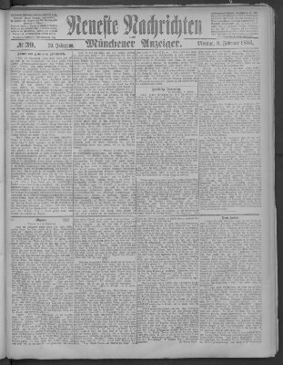 Neueste Nachrichten und Münchener Anzeiger (Münchner neueste Nachrichten) Montag 8. Februar 1886