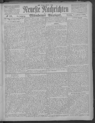 Neueste Nachrichten und Münchener Anzeiger (Münchner neueste Nachrichten) Dienstag 9. Februar 1886