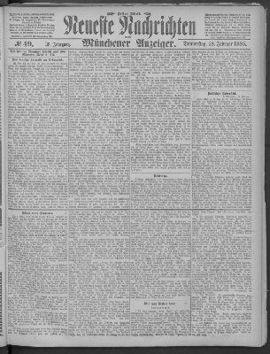 Neueste Nachrichten und Münchener Anzeiger (Münchner neueste Nachrichten) Donnerstag 18. Februar 1886