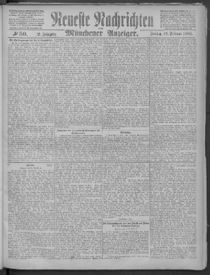 Neueste Nachrichten und Münchener Anzeiger (Münchner neueste Nachrichten) Freitag 19. Februar 1886