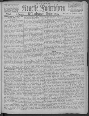 Neueste Nachrichten und Münchener Anzeiger (Münchner neueste Nachrichten) Samstag 20. Februar 1886