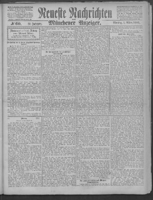 Neueste Nachrichten und Münchener Anzeiger (Münchner neueste Nachrichten) Montag 1. März 1886