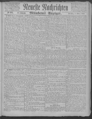 Neueste Nachrichten und Münchener Anzeiger (Münchner neueste Nachrichten) Dienstag 9. März 1886