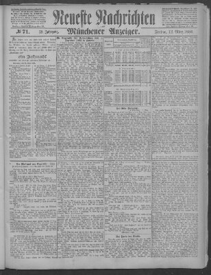 Neueste Nachrichten und Münchener Anzeiger (Münchner neueste Nachrichten) Freitag 12. März 1886