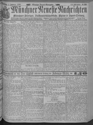 Münchner neueste Nachrichten Samstag 2. Februar 1889