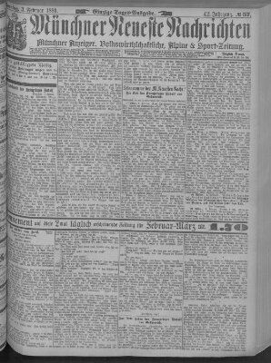 Münchner neueste Nachrichten Sonntag 3. Februar 1889