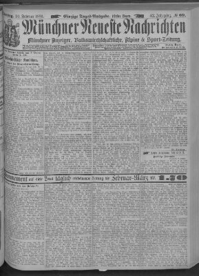 Münchner neueste Nachrichten Sonntag 10. Februar 1889