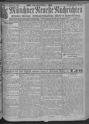 Münchner neueste Nachrichten Dienstag 12. Februar 1889