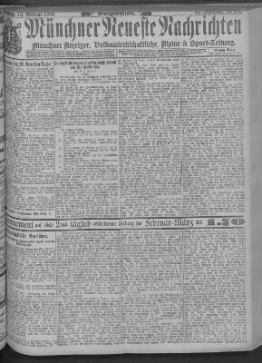 Münchner neueste Nachrichten Dienstag 12. Februar 1889