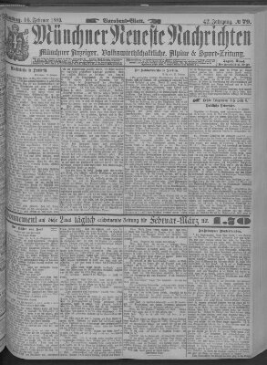 Münchner neueste Nachrichten Samstag 16. Februar 1889