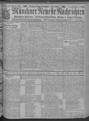 Münchner neueste Nachrichten Sonntag 24. Februar 1889