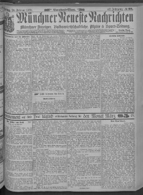 Münchner neueste Nachrichten Dienstag 26. Februar 1889