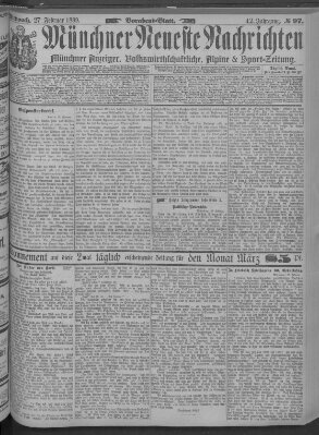 Münchner neueste Nachrichten Mittwoch 27. Februar 1889