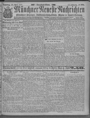 Münchner neueste Nachrichten Samstag 20. April 1889