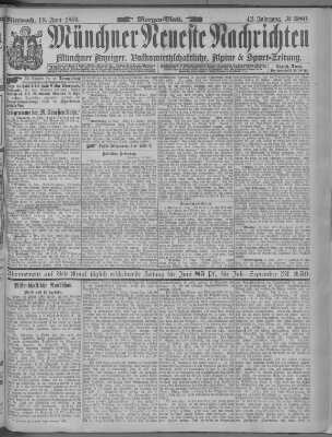 Münchner neueste Nachrichten Mittwoch 19. Juni 1889