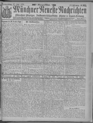 Münchner neueste Nachrichten Donnerstag 27. Juni 1889